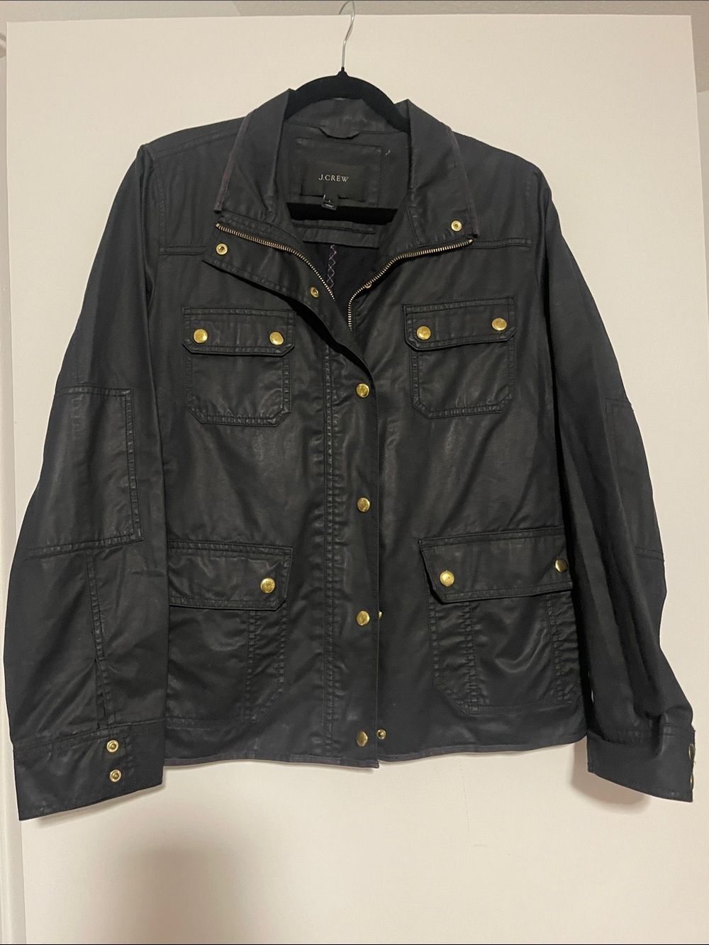 J. Crew Black Utility Jacket with Gold-Tone Snaps